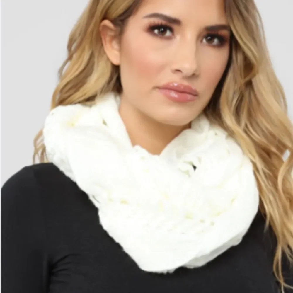 Peace and pearls white furry infinity scarf